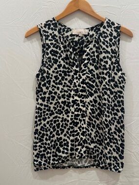 LOFT Ann Taylor Black and White Leopard-Print Sleeveless Camisole S
